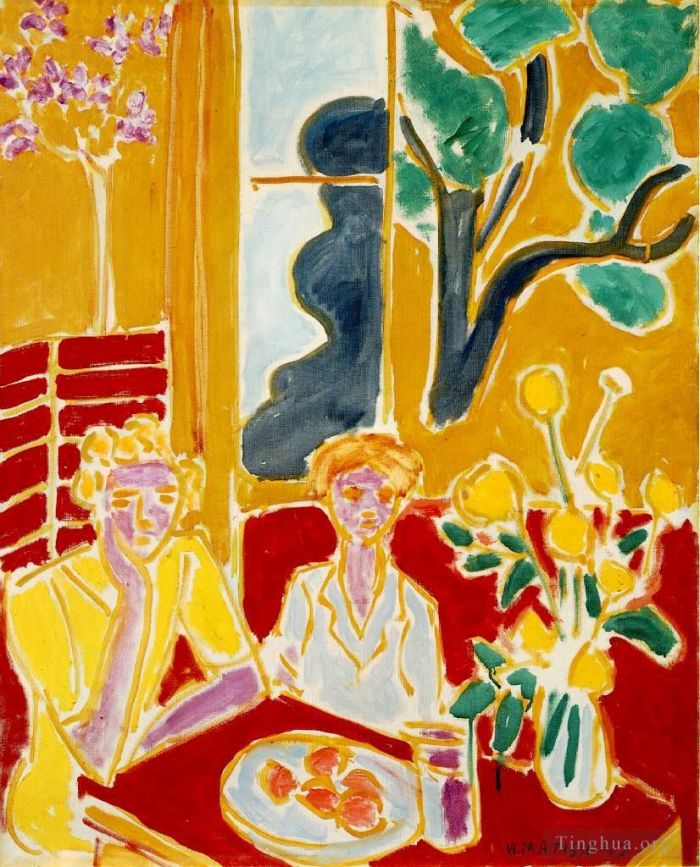 Henri Matisse's Contemporary Various Paintings - Deux fillettes fond jaune et rouge Two Girls in a Yellow and Red Interior 1947