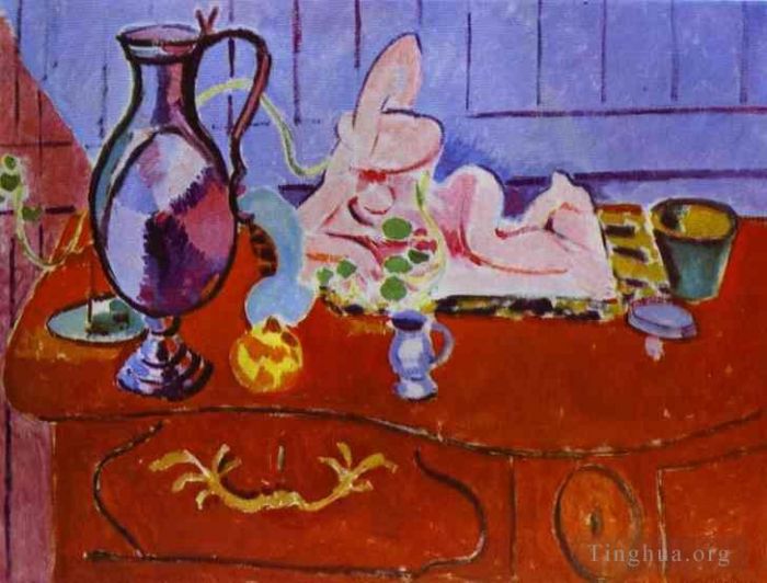 Henri Matisse's Contemporary Various Paintings - Pink Statuette and Pitcher on a Red Chest of Drawers