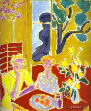Contemporary Artwork by Henri Matisse - Two Girls with Yellow and Red Background 1947