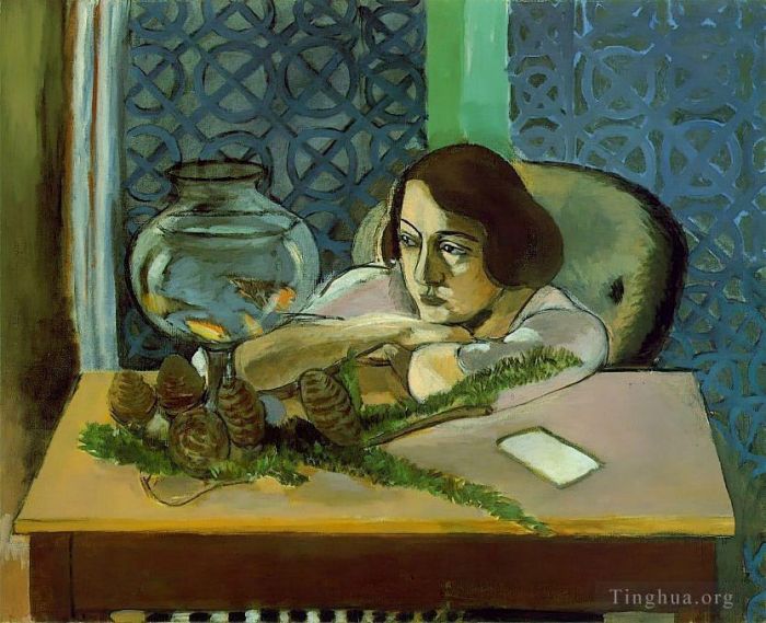 Henri Matisse's Contemporary Various Paintings - Woman Before an Aquarium 1921