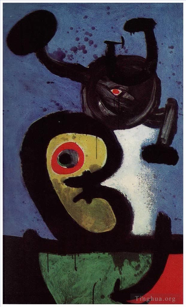 Joan Miro's Contemporary Various Paintings - Character and Bird in the Night