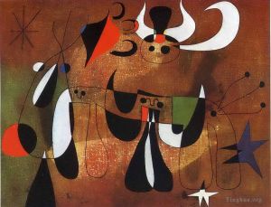 Contemporary Artwork by Joan Miro - Characters in the Night
