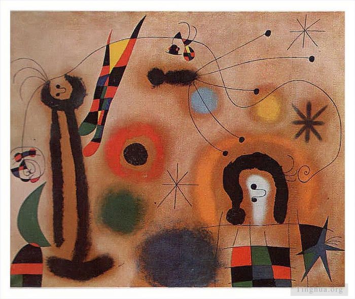 Joan Miro's Contemporary Various Paintings - Dragonfly with Red Tipped Wing in Pursuit of a Surpent Spiralling Toward a Comet