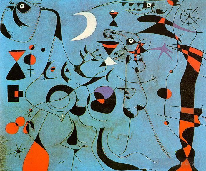 Joan Miro's Contemporary Various Paintings - Figure at Night Guided by the Phosphorescent Tracks of Snails