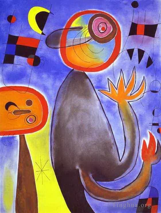 Joan Miro's Contemporary Various Paintings - Ladders Cross the Blue Sky in a Wheel of Fire
