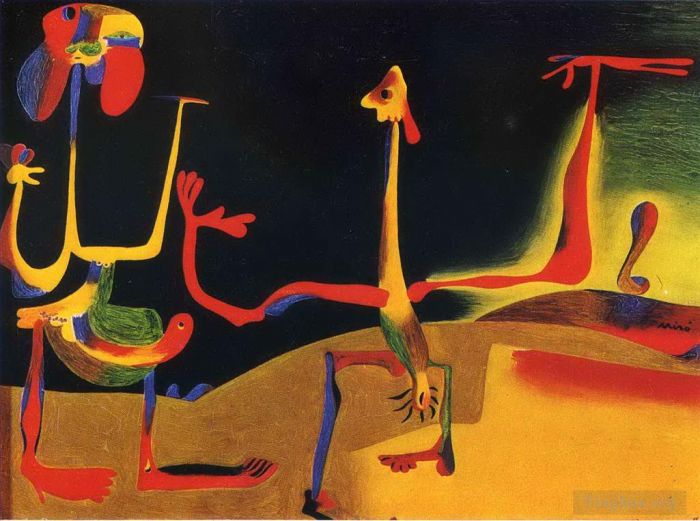 Joan Miro's Contemporary Various Paintings - Man and Woman in Front of a Pile of Excrement