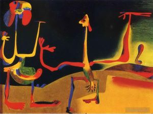 Contemporary Artwork by Joan Miro - Man and Woman in Front of a Pile of Excrement