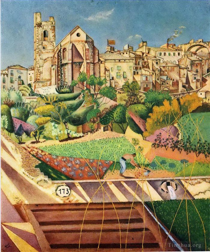 Joan Miro's Contemporary Various Paintings - Montroig la iglesia y el pueblo