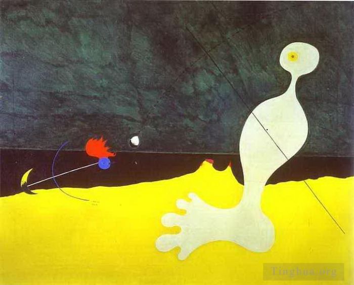 Joan Miro's Contemporary Various Paintings - Person Throwing a Stone at a Bird