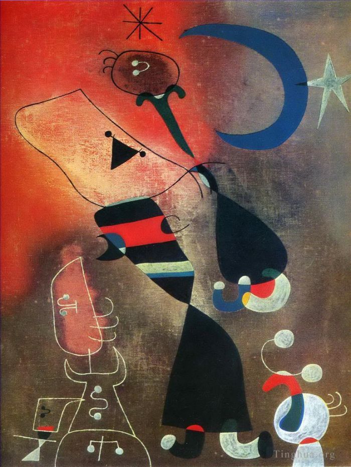 Joan Miro's Contemporary Various Paintings - Woman and Bird in the Moonlight