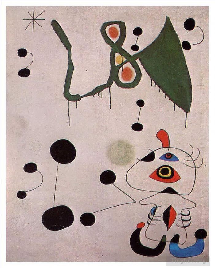 Joan Miro's Contemporary Various Paintings - Woman and Bird in the Night
