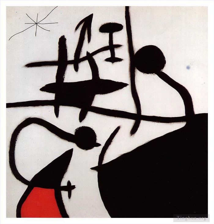 Joan Miro's Contemporary Various Paintings - Woman and Birds in the Night