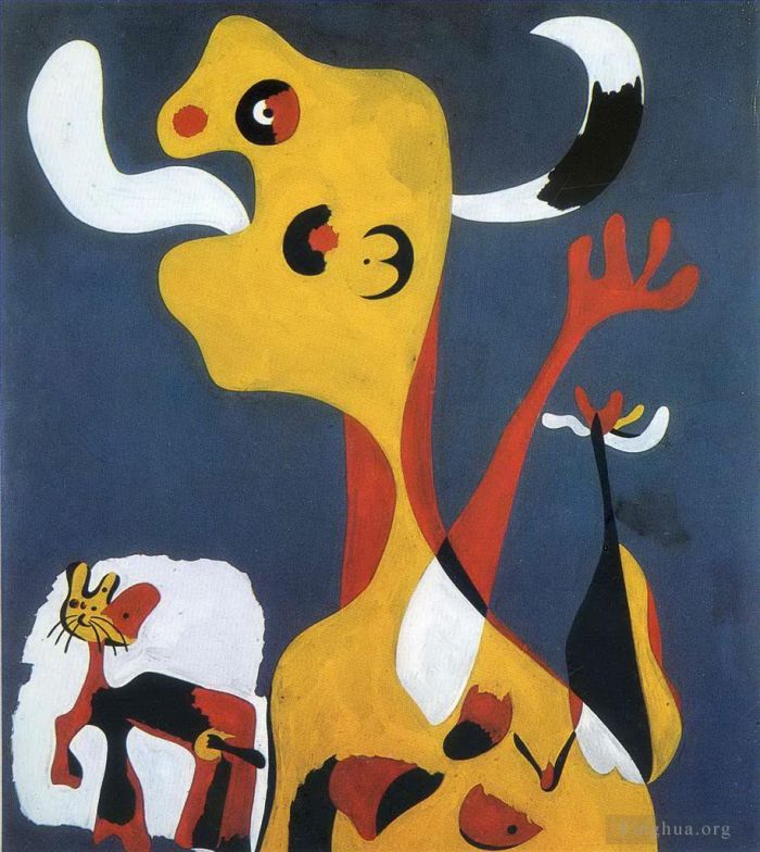 Joan Miro's Contemporary Various Paintings - Woman and Dog in Front of the Moon