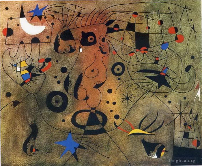 Joan Miro's Contemporary Various Paintings - Woman with Blond Armpit Combing Her Hair by the Light of the Stars