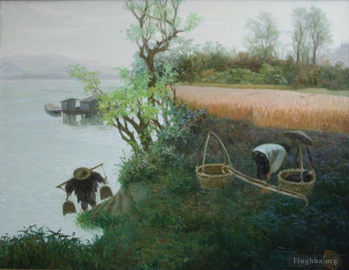Li Jiahui's Contemporary Oil Painting - Peasants in early spring