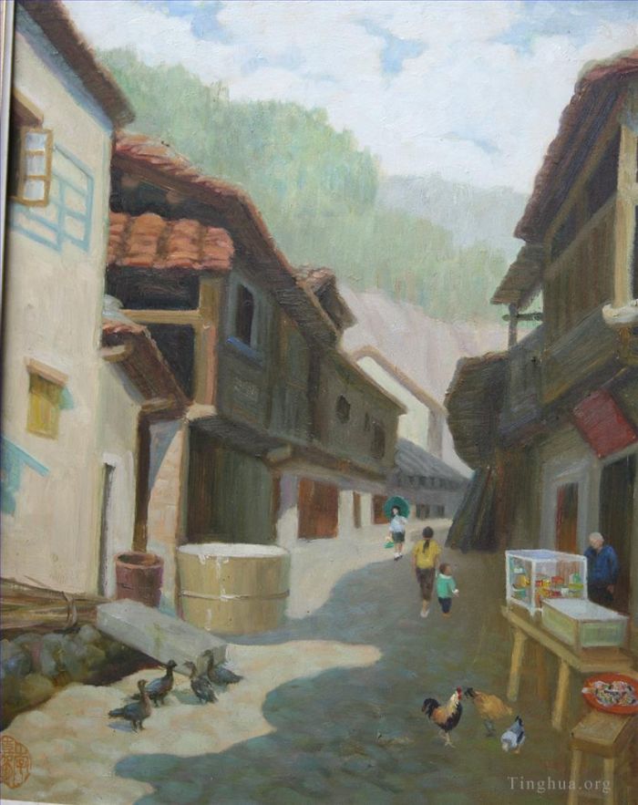 Li Jiahui's Contemporary Oil Painting - Side street in old town