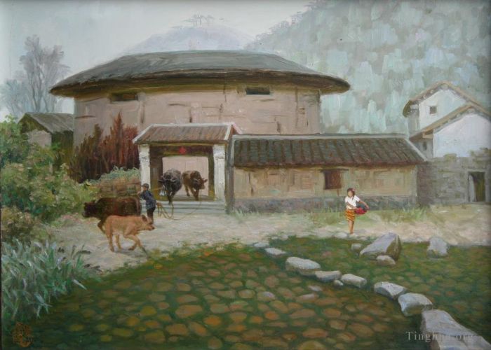 Li Jiahui's Contemporary Oil Painting - Earth building 2004