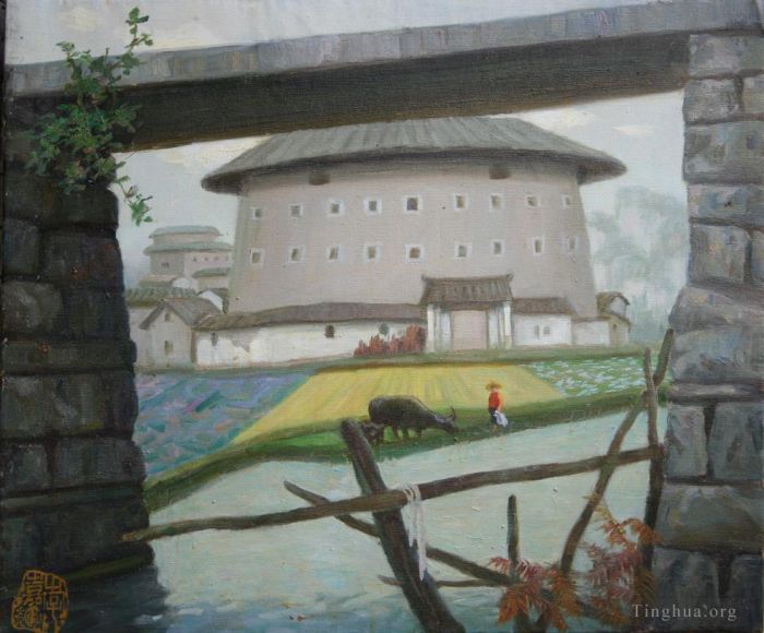 Li Jiahui's Contemporary Oil Painting - Earth building 2005