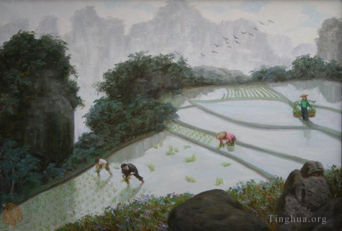 Li Jiahui's Contemporary Oil Painting - Spring in mountains