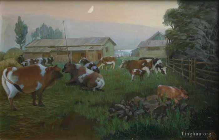 Li Jiahui's Contemporary Oil Painting - Ranch in twilight