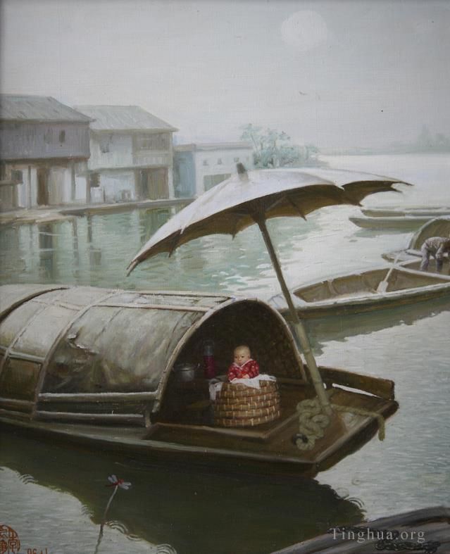 Li Jiahui's Contemporary Oil Painting - Household living on the water