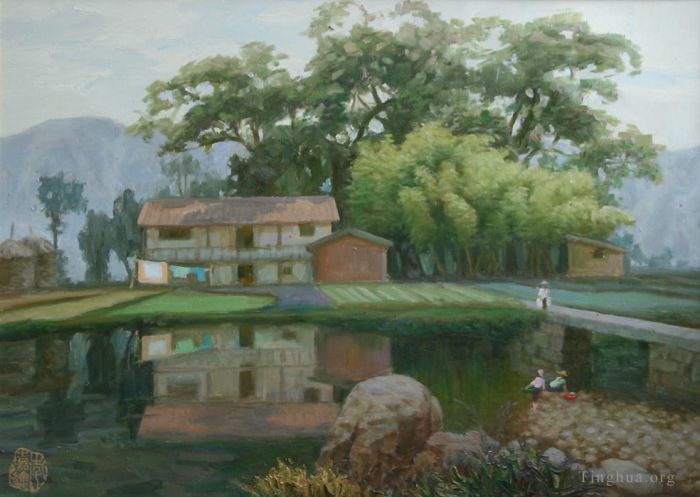 Li Jiahui's Contemporary Oil Painting - Household by river