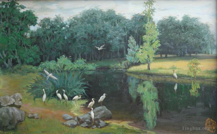 Li Jiahui's Contemporary Oil Painting - Egrets are back