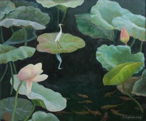 Contemporary Oil Painting - Wild landscape of lotus pond