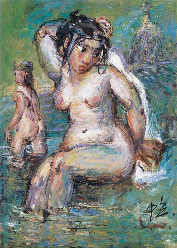 Luo Zhongli's Contemporary Oil Painting - Bathing Women