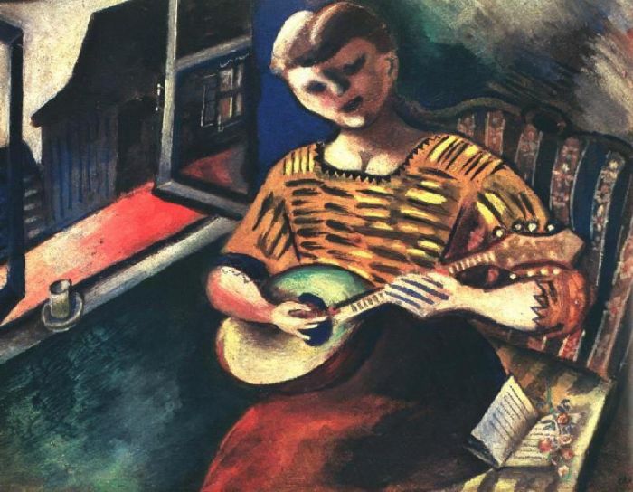 Marc Chagall's Contemporary Oil Painting - Lisa with a Mandolin