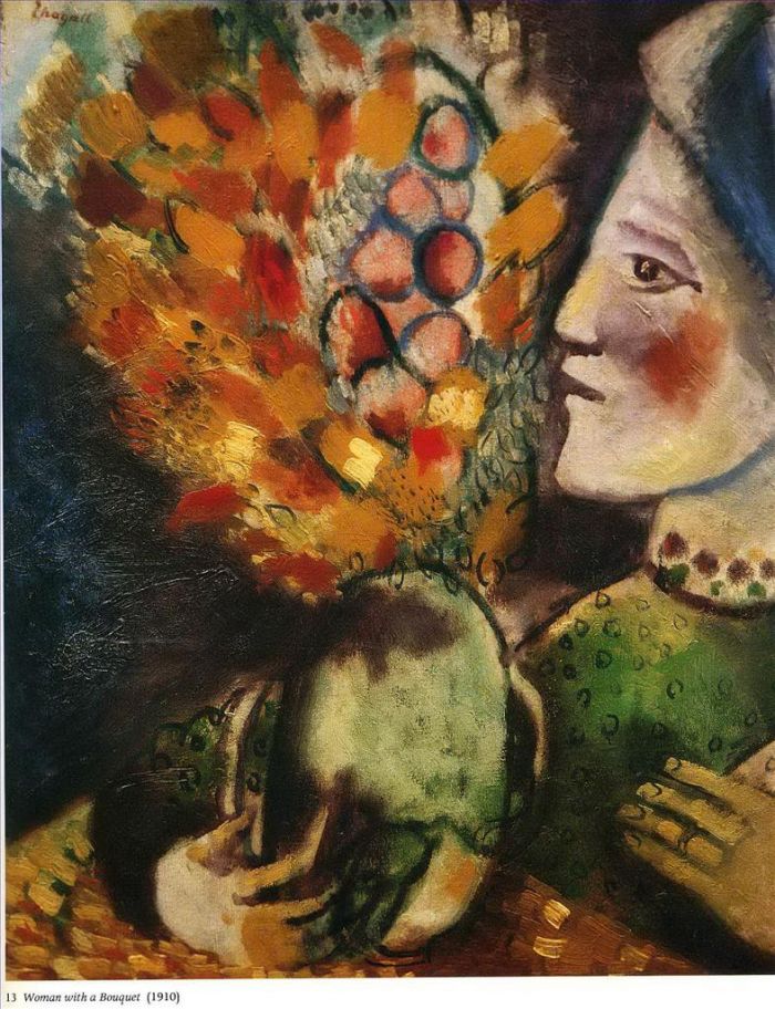 Marc Chagall's Contemporary Oil Painting - Woman with a Bouquet
