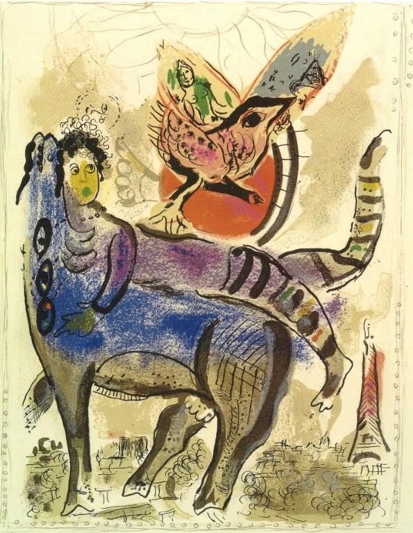 Marc Chagall's Contemporary Various Paintings - A blue cow