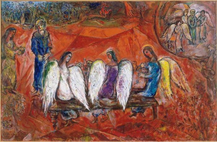 Marc Chagall's Contemporary Various Paintings - Abraham and three Angels