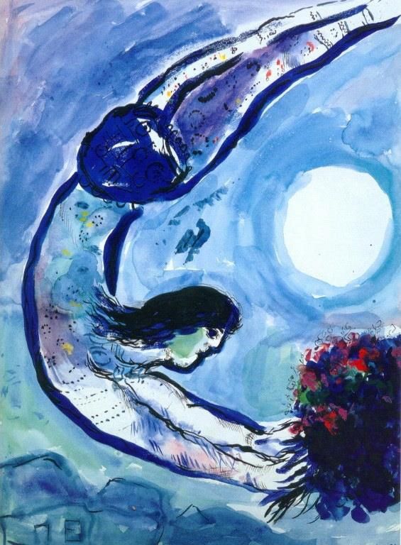 Marc Chagall's Contemporary Various Paintings - Acrobat with bouquet