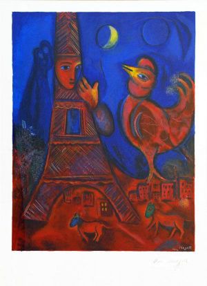 Contemporary Artwork by Marc Chagall - Bonjour Paris color lithograph