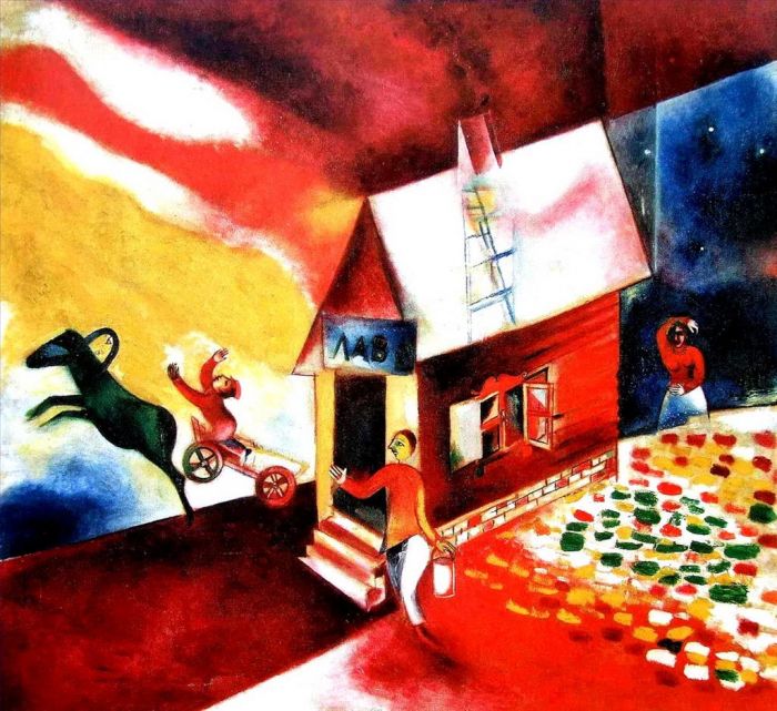 Marc Chagall's Contemporary Various Paintings - Burning House