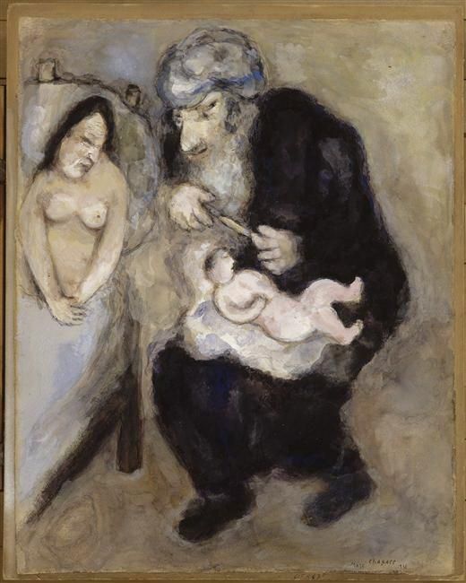 Marc Chagall's Contemporary Various Paintings - Circumcision prescribed by God to Abraham