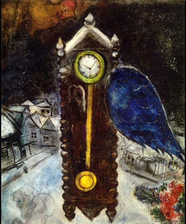 Marc Chagall's Contemporary Various Paintings - Clock with Blue Wing