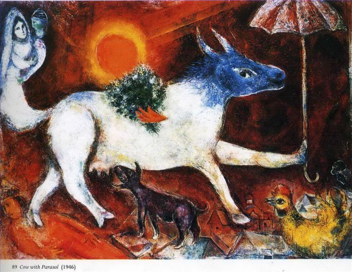 Marc Chagall's Contemporary Various Paintings - Cow with Parasol