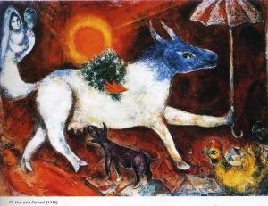 Contemporary Artwork by Marc Chagall - Cow with Parasol