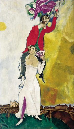 Contemporary Artwork by Marc Chagall - Double portrait with a glass of wine