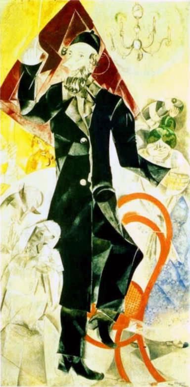 Marc Chagall's Contemporary Various Paintings - Drama Panel for Moscow Jewish Theatre tempera gouache and kaolin on canvas