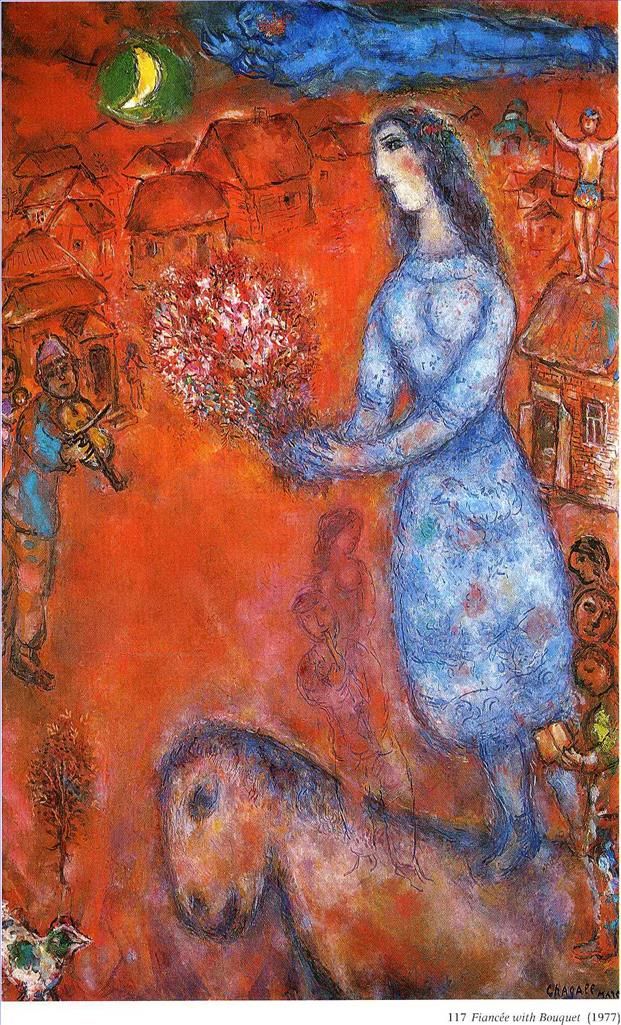Marc Chagall's Contemporary Various Paintings - Fiancee with bouquet