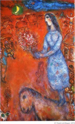 Contemporary Artwork by Marc Chagall - Fiancee with bouquet
