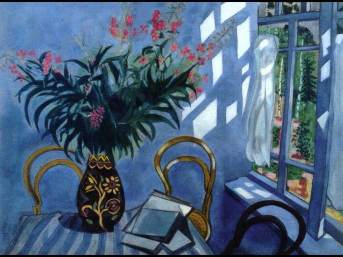 Marc Chagall's Contemporary Various Paintings - Interior with Flowers