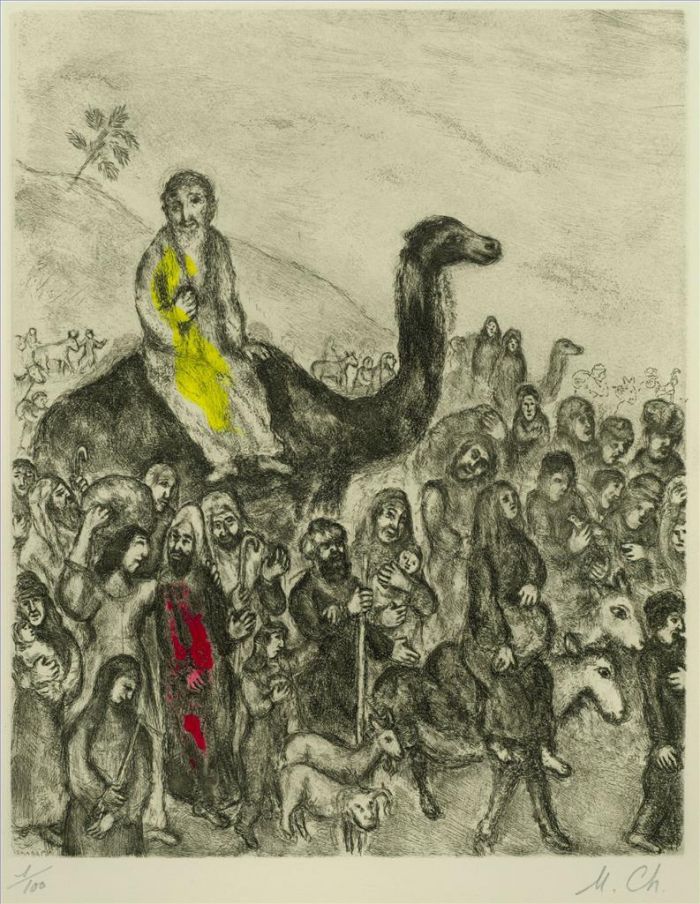 Marc Chagall's Contemporary Various Paintings - Jacob Departure For Egypt etching watercolours