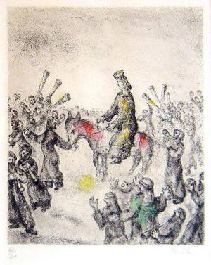 Contemporary Artwork by Marc Chagall - LOnction Du Roi Salomon hand painted etching