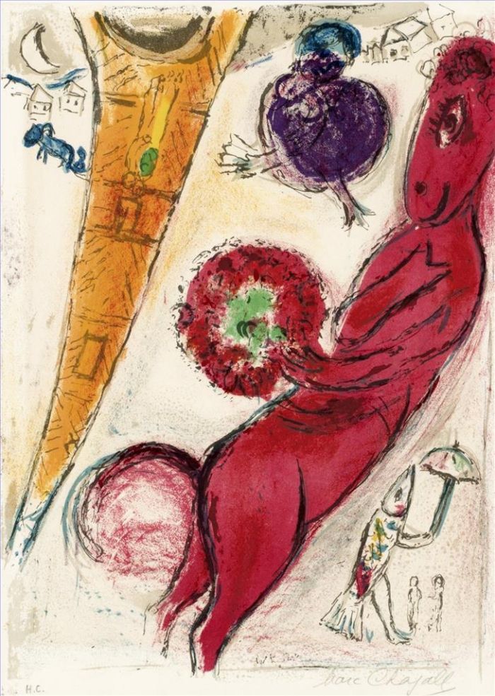 Marc Chagall's Contemporary Various Paintings - La Tour Eiffel a lane lithograph in colors