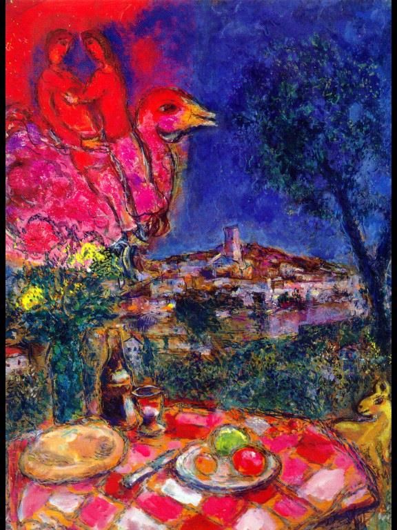 Marc Chagall's Contemporary Various Paintings - Laid Table with View of Saint Paul de Vance