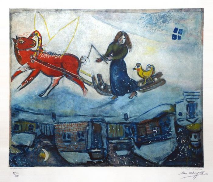 Marc Chagall's Contemporary Various Paintings - Le Cheval Rouge The Red Horse color lithograph